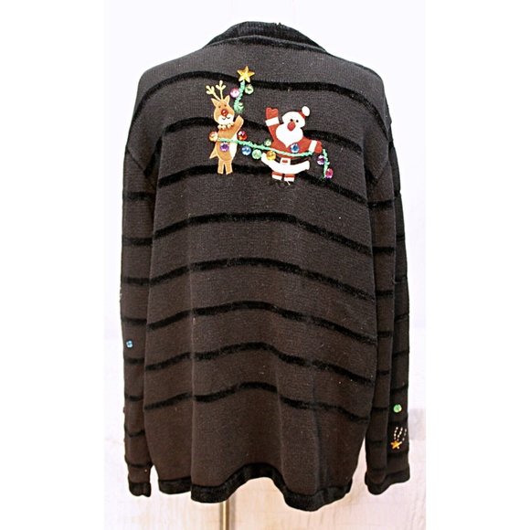 Jack B. Quick Women 3XL Ugly Christmas Holiday Cardigan Sweater Santa Reindeer - Picture 3 of 15
